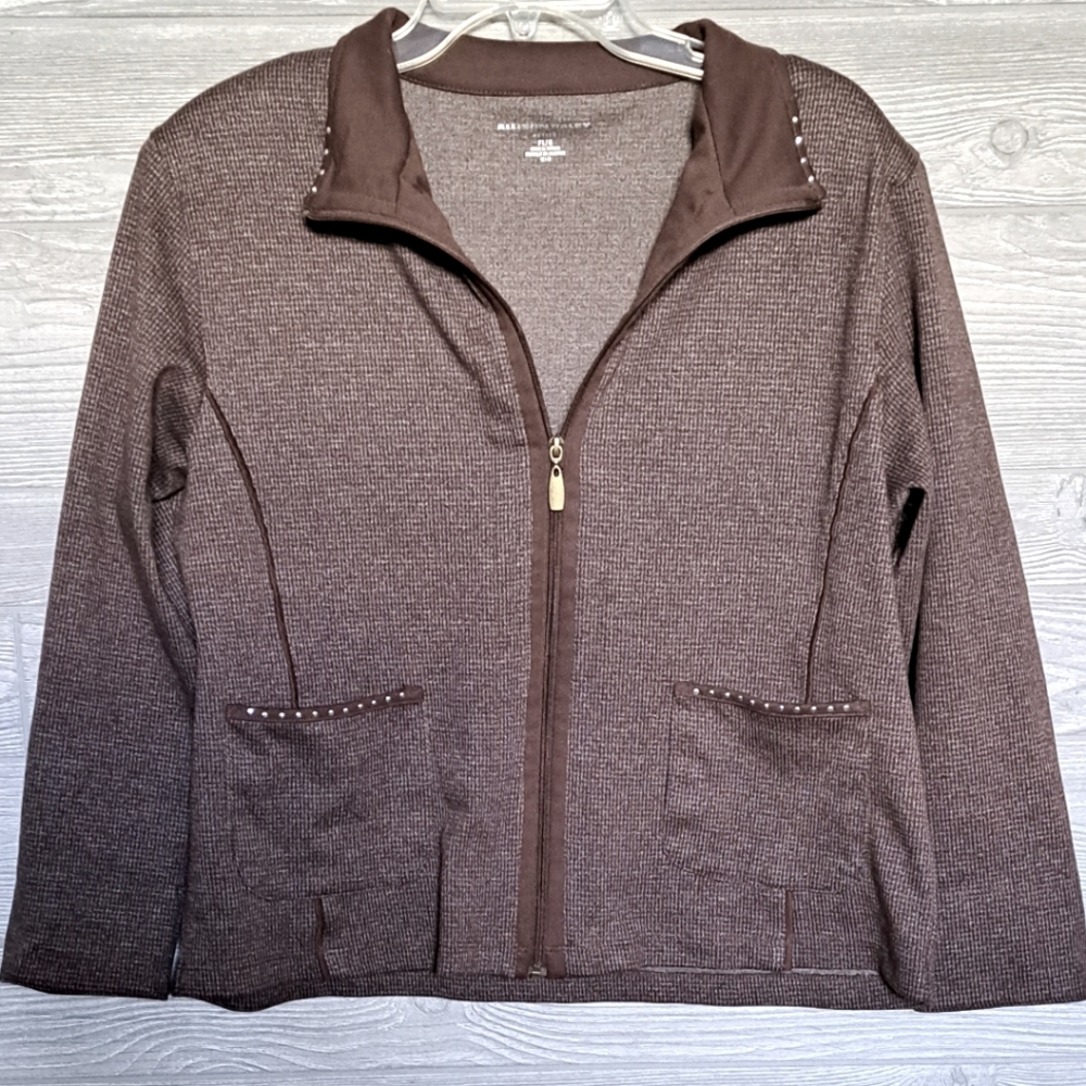Allison Daley brown jacket, zippered front rhinestones top of pockets size M